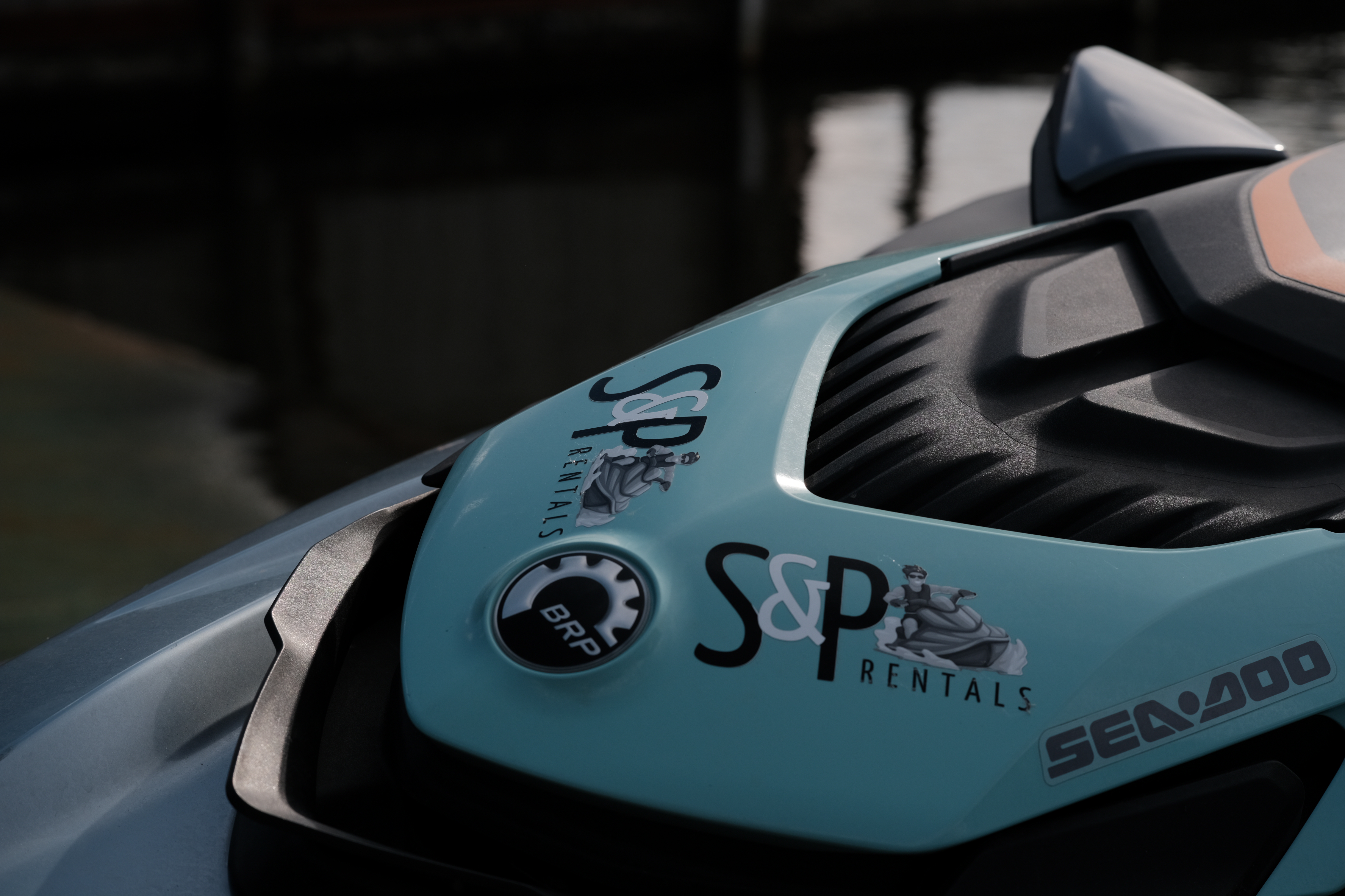 S&P Water Rentals jet ski fleet docked at Sportcraft Landing